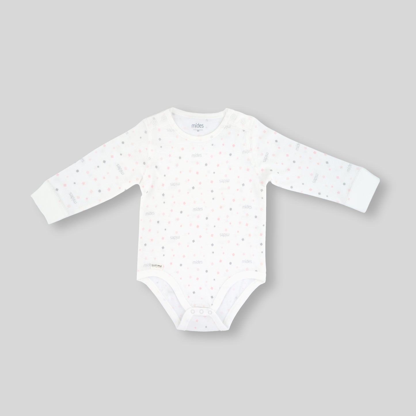 MiDes Supima Long Sleeve Bodysuit - Pink Square Print