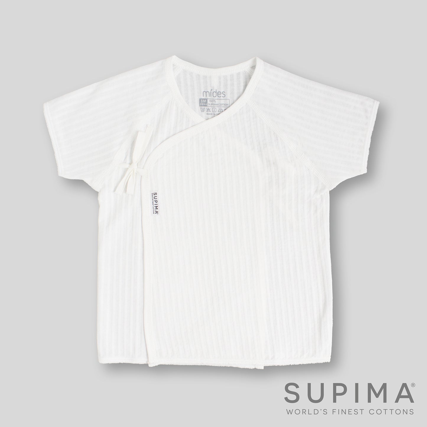 嬰兒抽坑綁帶短袖上衣 100% 美棉 Supima