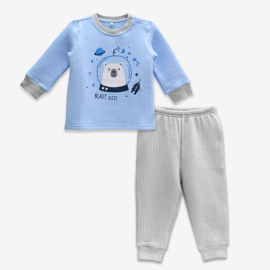 嬰兒男童夾絲棉長袖上衣及長褲套裝