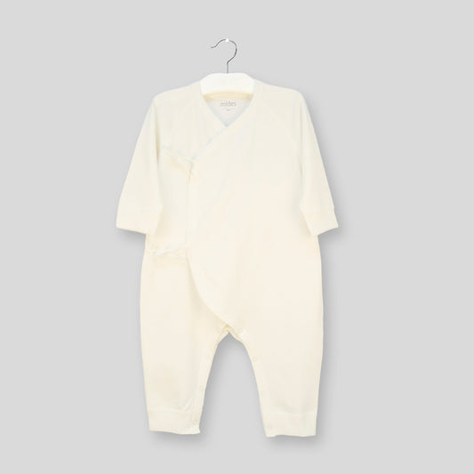 全棉綁帶長袖有腳蛤衣-平紋-米白色