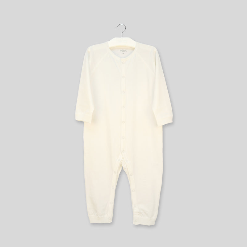 MiDes Cotton Open Chest Long Sleeve Foot Clam - Plain - Off-White