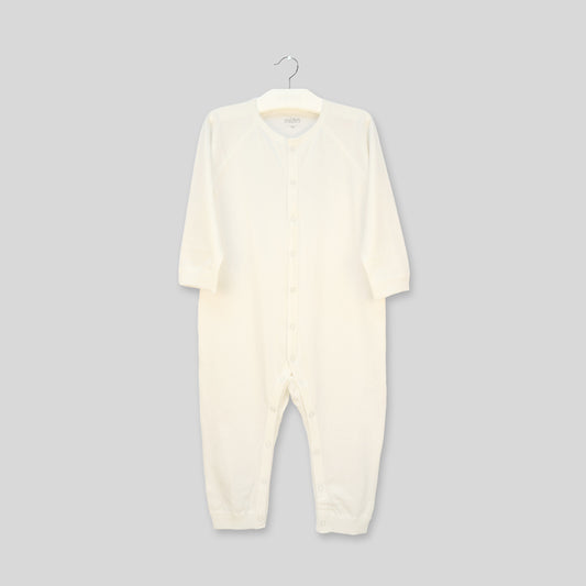 MiDes Cotton Open Chest Long Sleeve Foot Clam - Plain - Off-White