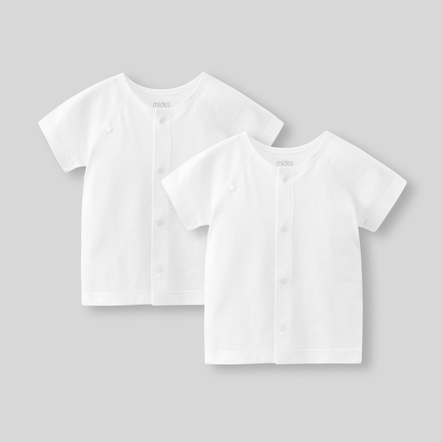 全棉開胸短袖內衣2件裝-羅紋-米白色