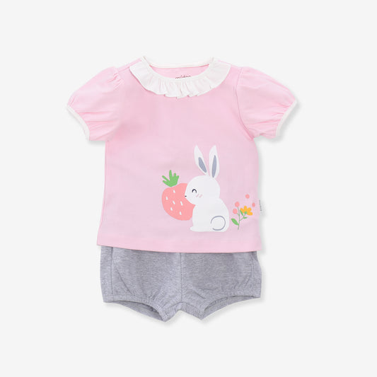 Romantic Garden children
Short sleeve top and shorts (cherry pink/bunny print)