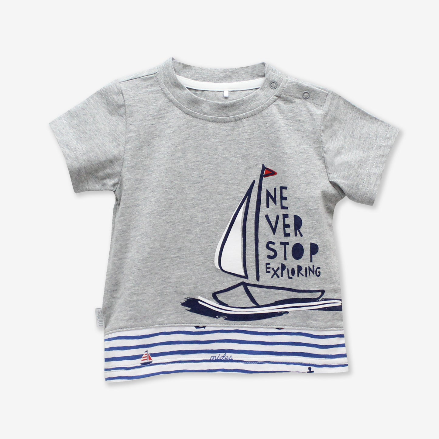 MiDes │ Sailing Journey │ Children Short Sleeve Top (Grey/Sailboat)