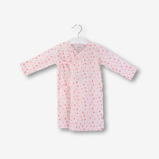 綁帶平腳袍-粉紅色/水滴印花