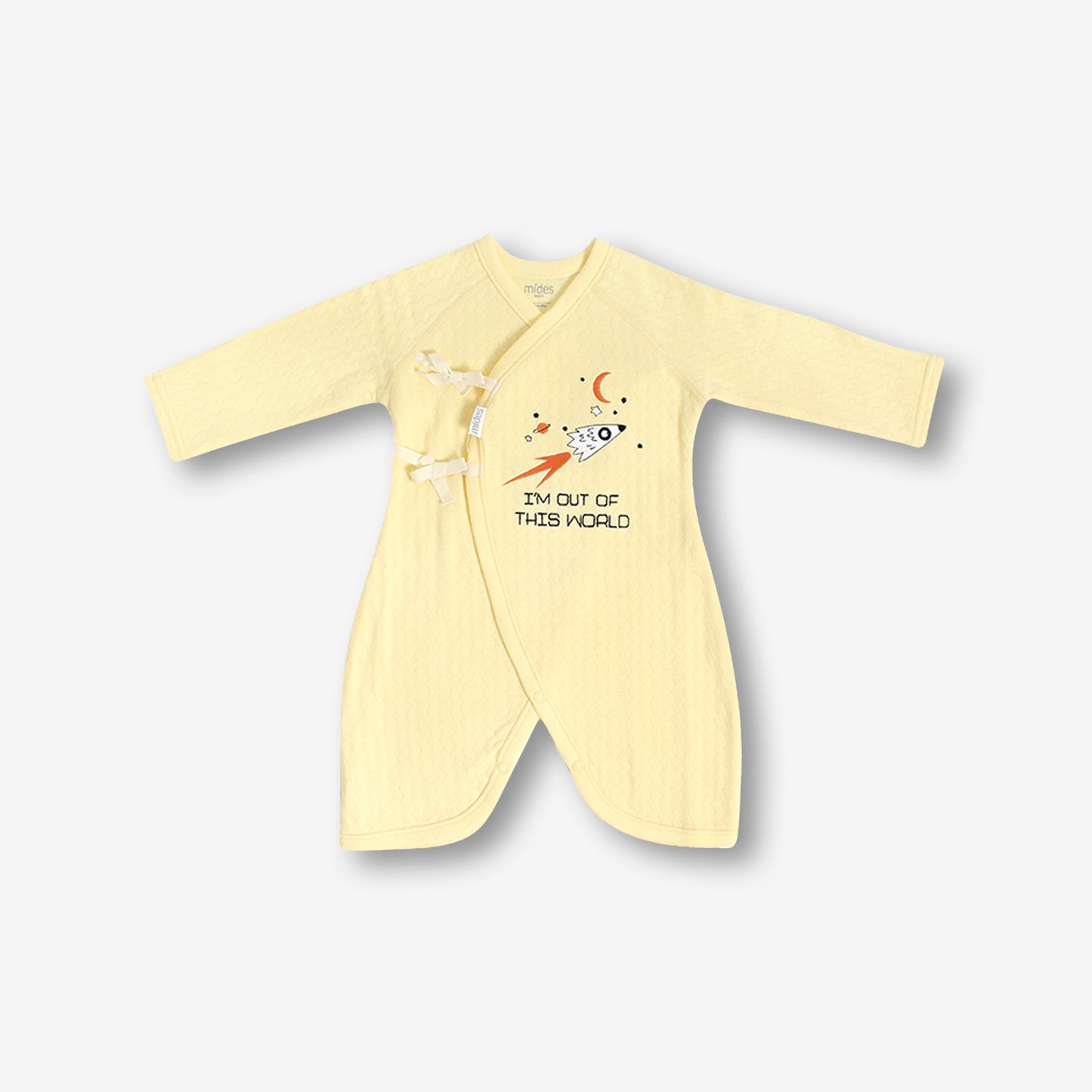 綁帶夾絲棉燕尾袍-黃色/火箭圖案