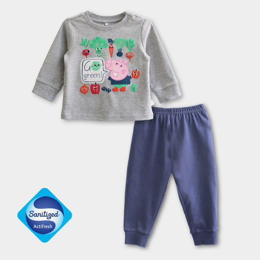 Peppa Pig Urban Farmer Double Neck Pajama Set Grey/Royal Blue Sanitized? Antimicrobial technology
