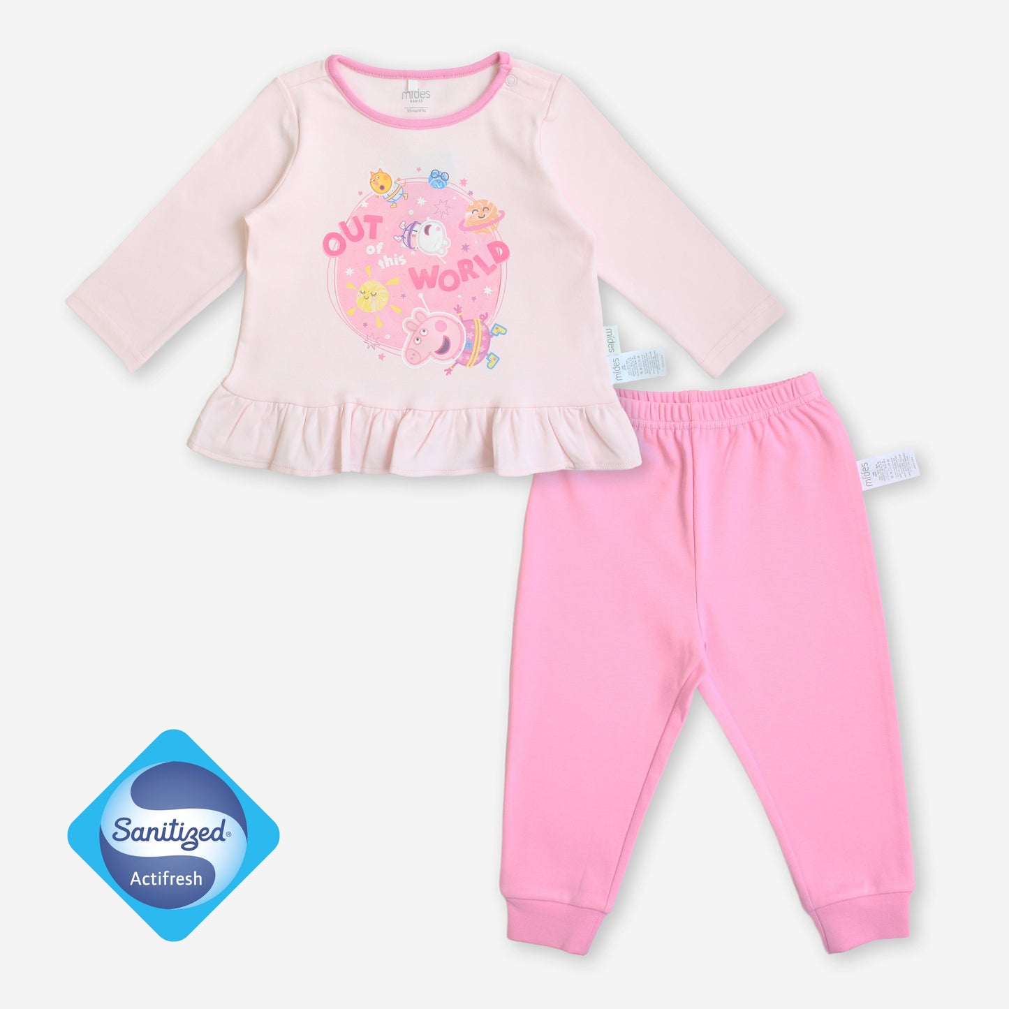 Peppa Pig Lunar double-sided crewneck pajama set pink Sanitized?  Antimicrobial technology