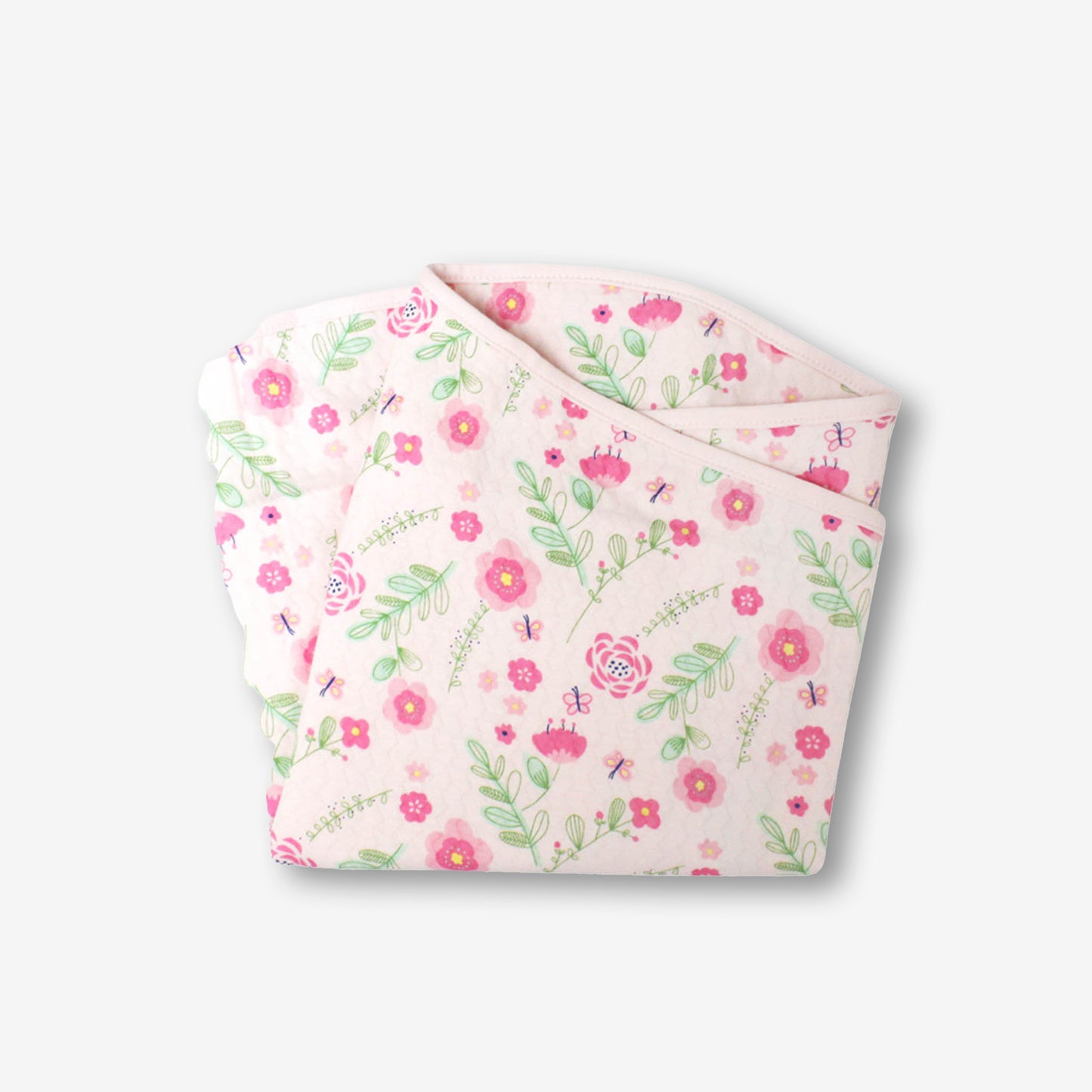 夾絲棉初生包被-淺粉紅色/花兒印花